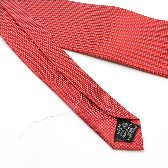 BRIONI Silk Micro-Check Motif Tie in Bright Red - Picture 9 of 9